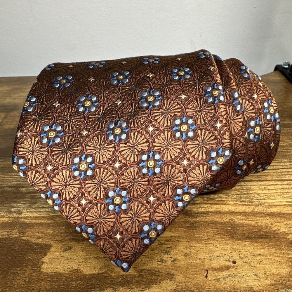 Jos.‎ A Bank Silk Tie Dark Orange Brown Signature Collection Necktie Geometric